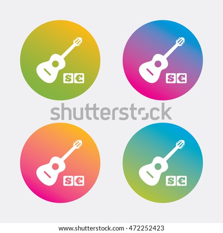 Acoustic guitar sign icon. Paid music symbol. Gradient flat buttons with icon. Modern design. Vector