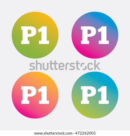 Parking first floor sign icon. Car parking P1 symbol. Gradient flat buttons with icon. Modern design. Vector