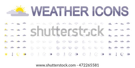 Weather icons set for web and mobile application. Vector illustration on a white background. Flat design style.