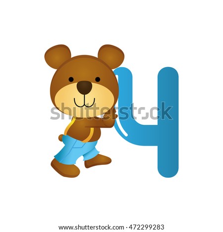 Isolated typography of a number with a teddy bear for kids, Vector illustration