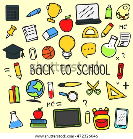 Set of back to school doodle icons