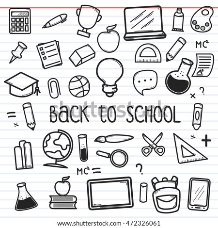 Set of back to school doodle icons