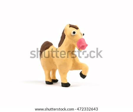 Cute horse modeling clay isolated on white background.