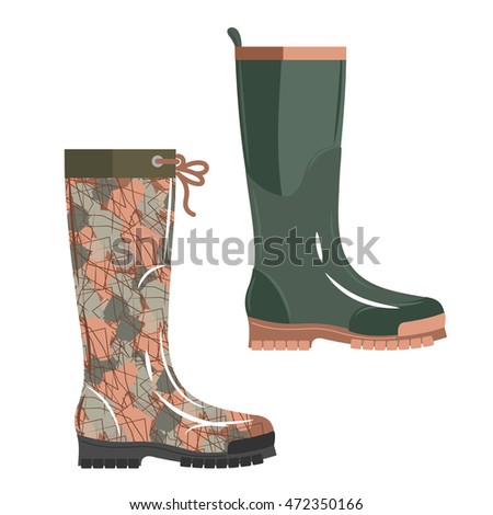Boots collection. Hunting. Vector illustrations in flat style. Isolated vector illustration.
