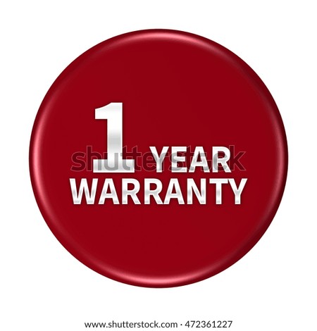 1 year warranty button isolated on white background. 3d render