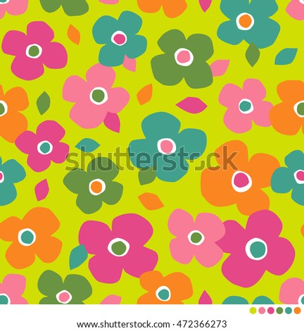 Cute colorful hand drawn flower seamless pattern background.