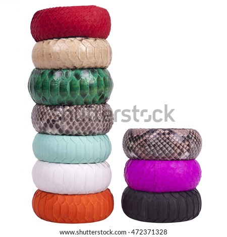 Fashion snakeskin (python) bracelets isolated on a white background