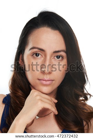 clsoe up of woman face on white background isolated