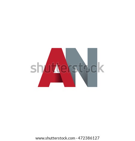 Initial letters AN overlapping linked fold logo red gray