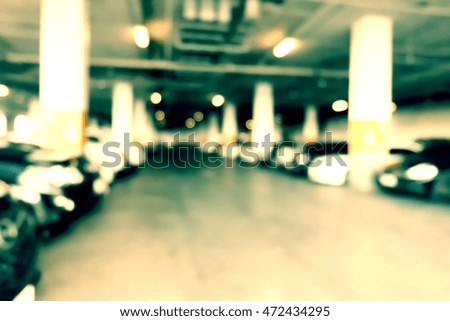 Retro Blur parking lot in shopping mall.