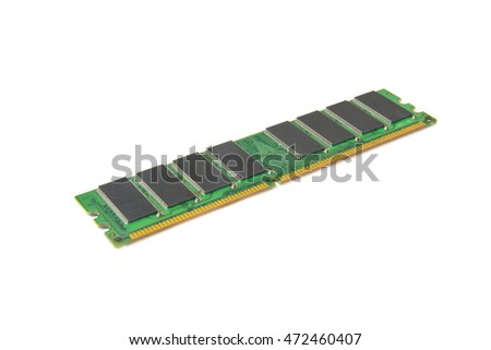 Computer DDR RAM memory module isolated on white background selective focusing. clipping path for use