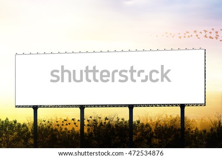  outdoor blank billboards at sunset and birds flying