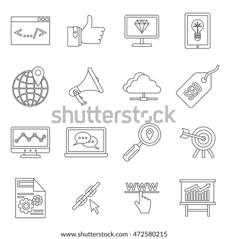 SEO icons set in outline style. Internet services set collection  illustration