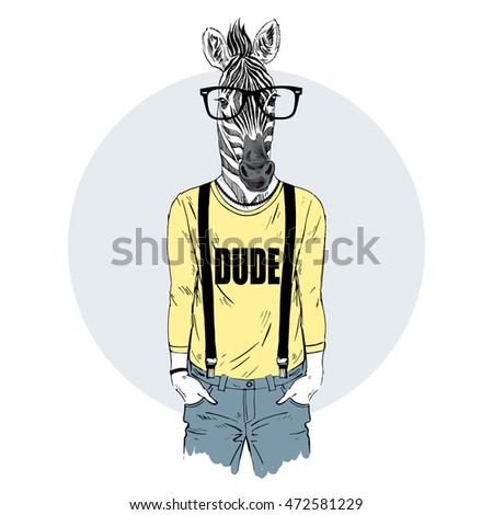 zebra dude, furry art illustration, fashion animals
