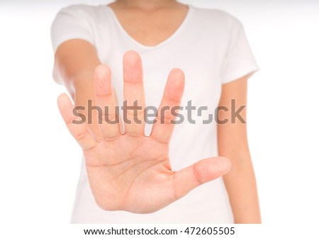 Empty woman hands over body isolated on background