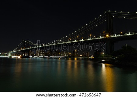 Skyline of New York at night - view of Williamsburg Bridge and Manhattan