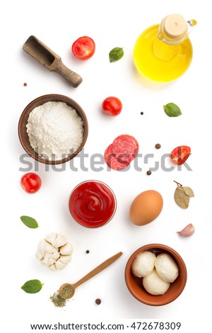 pizza ingredients isolated on white background Royalty-Free Stock Photo #472678309