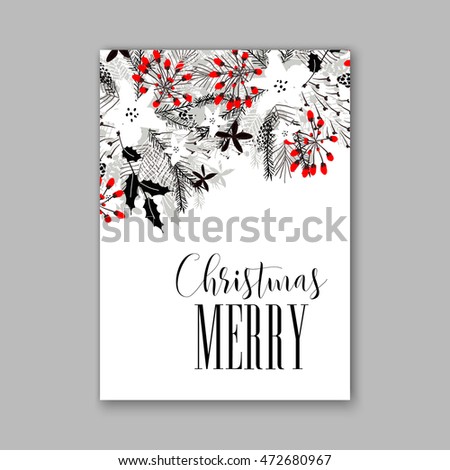 Merry Christmas wreath Floral wedding invitation with winter christmas wreath. Merry Christmas and Happy New Year Card