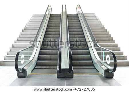 Escalator isolated on white background. Front view Royalty-Free Stock Photo #472727035