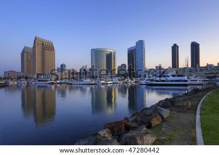 San Diego downtown marina and convention center in the morning