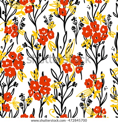 Hand drawn floral seamless vintage pattern. Vector background, retro style.
