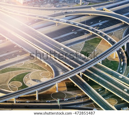 Top view city traffic of highway and bridge, logistics, vintage nature background