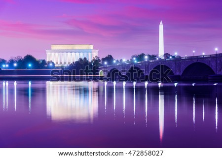 Washington DC, USA skyline on the Potomac River.