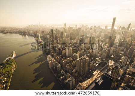 Aerial photograph taken from a helicopter in New York City, NY, USA.