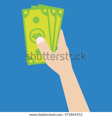 ,Hand giving money dollar, colorful flat style vector illustration