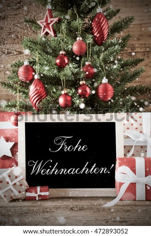 Nostalgic Tree With Frohe Weihnachten Means Merry Christmas