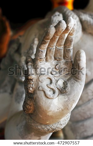 Mudras or Hand gestures. Ancient hand of buddha statue.