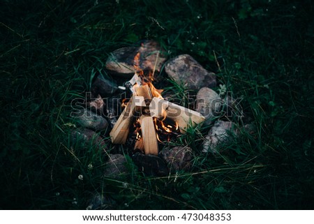 bonfire on summer morning.