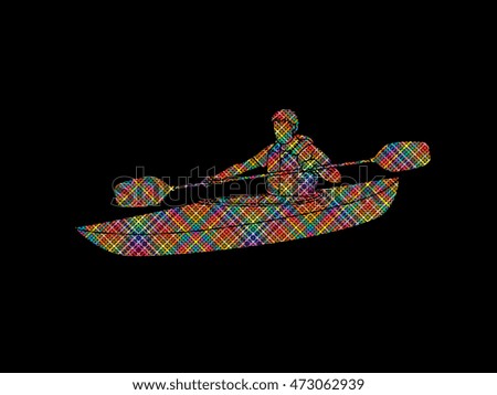 A man kayaking designed using colorful pixels graphic vector.