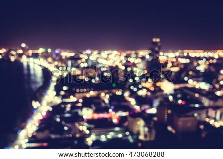 Abstract blur beautiful pattaya city and bay at night for background - Vintage Filter