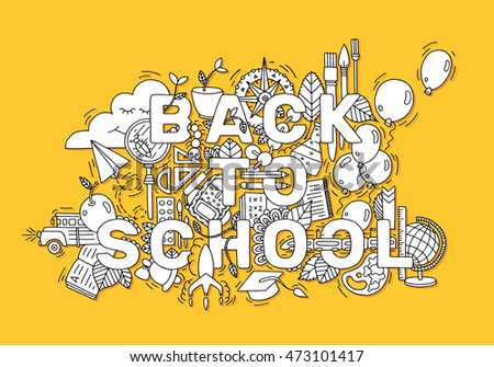 Back to school doodle background. Vector illustration. Hand drawn with ink.