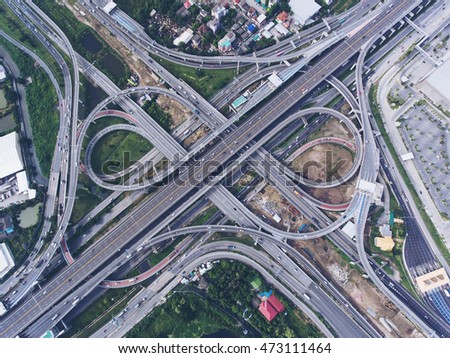 Highway junction from aerial view.