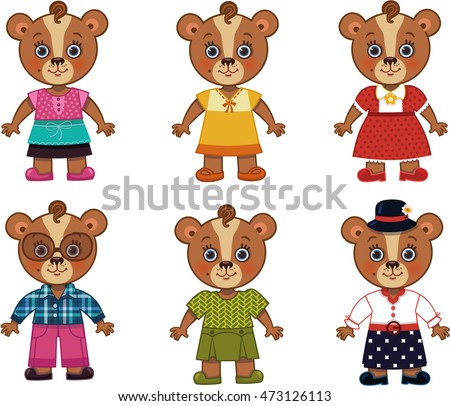 Vector mother bear illustration featuring different costumes.
