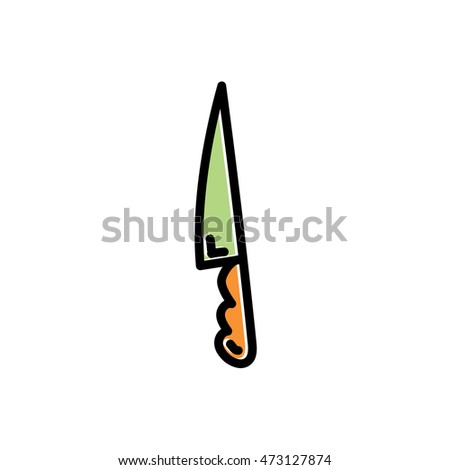 Kitchen knife colored freehand drawn doodle cartoon