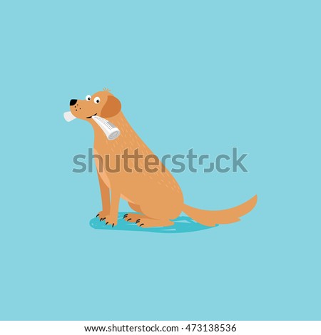 Vector cartoon happy dog with newspaper, card template