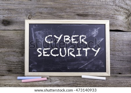 Cyber Security. Old wooden background with texture and chalk blackboard