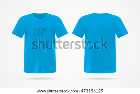 Blue vector T-shirt template, isolated on background. Men's realistic T-shirt mockup. Front & back sides.