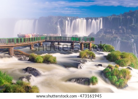 View of the world famous Iguazu Cataratas Falls with spring water in Brazil Royalty-Free Stock Photo #473161945