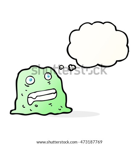 cartoon slime creature with thought bubble