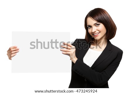 Business Woman Holding Blank Placard