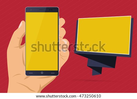 Mobile phone infographic concept, cell phone with empty space for text, smart phone vector illustration; vector phone with rounded display