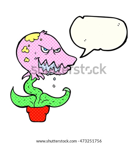 freehand drawn comic book speech bubble cartoon monster plant