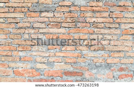 Close-up bright vintage brick wall background. Abstract image of old wreck stucco concept for clean banner new poster textured, realistic used solid rectangle seam natural clay 