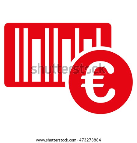 Euro Bar Code Price icon. Vector style is flat iconic symbol, red color, white background.