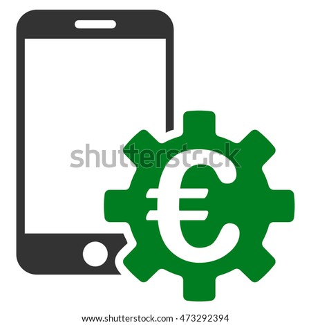 Euro Mobile Bank Configuration icon. Vector style is bicolor flat iconic symbol, green and gray colors, white background.