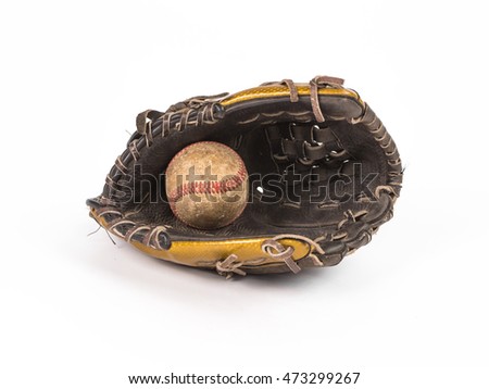 ball and baseball glove on a white background